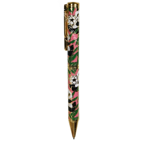 Kugelschreiber Cloisonne Emaille Pandabär & Fussball rosa grün gold 5399d